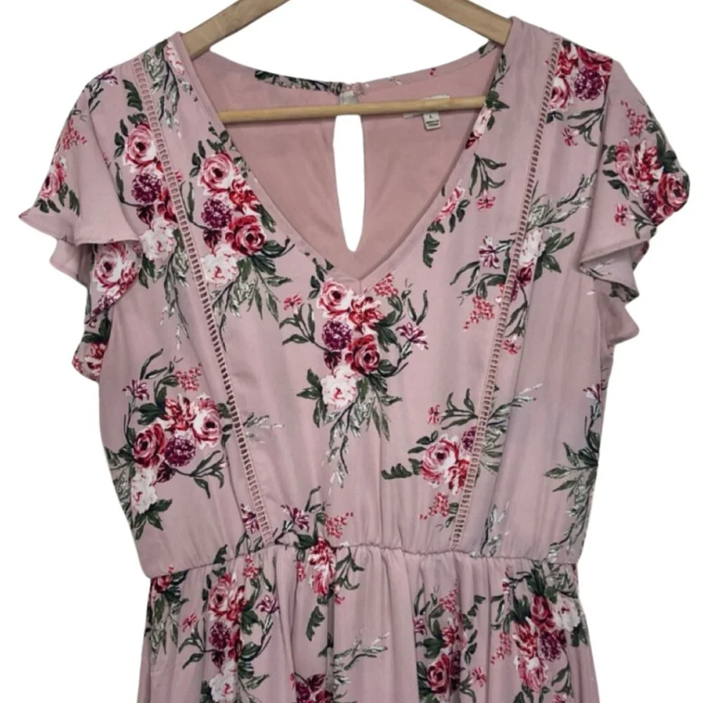 LILY STAR | Women's Pink Floral Short Sleeve Mini Dress | Size L - Picture 2 of 12